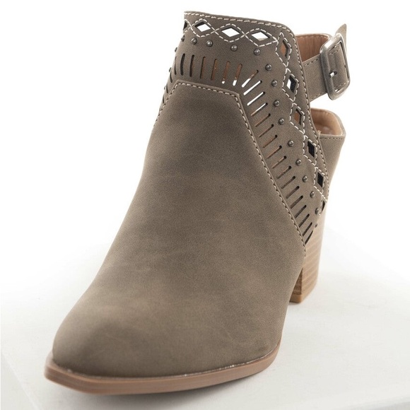Taupe Closed Toe Booties with Studs - Picture 2 of 8